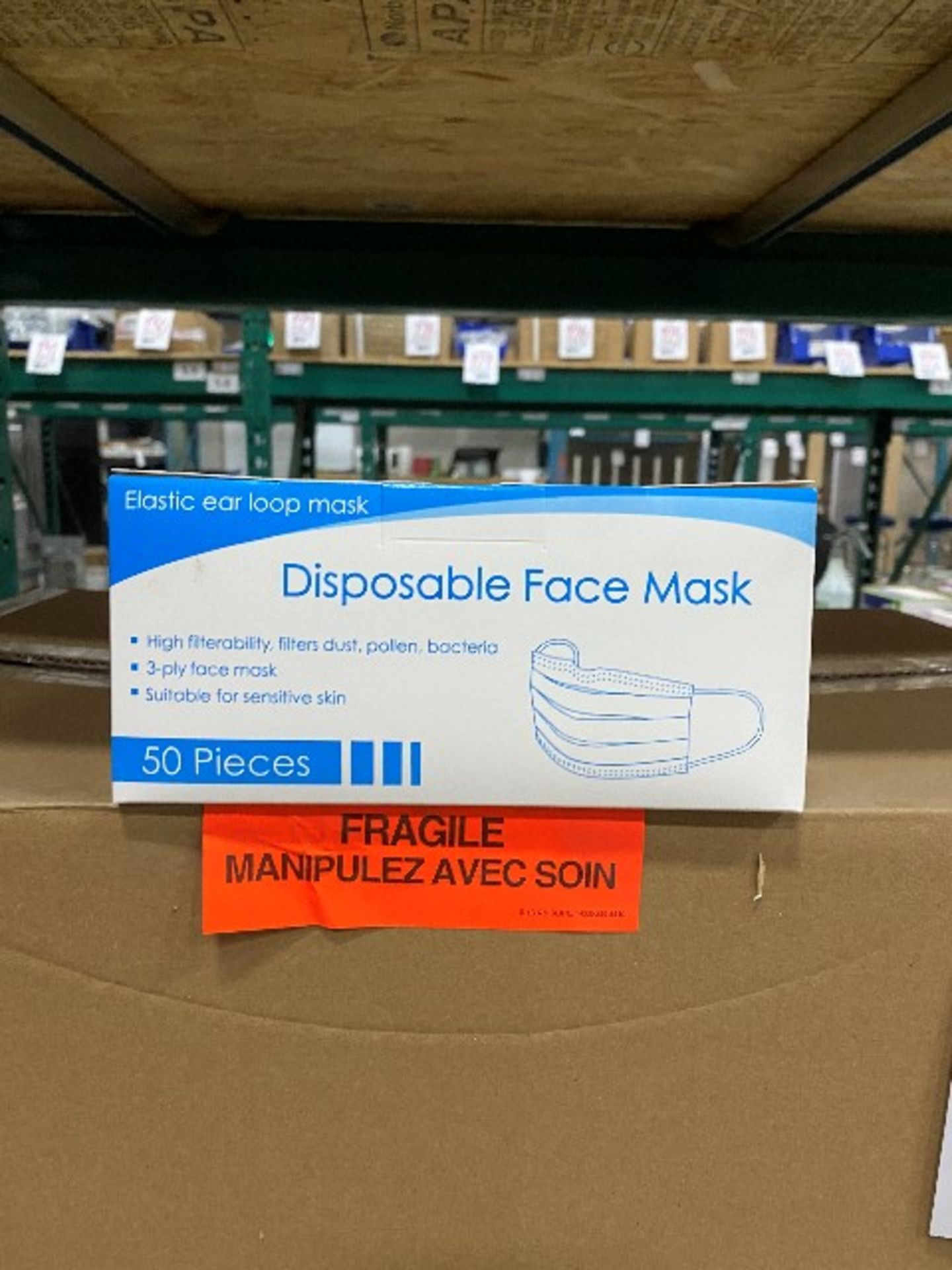 Disposable face mask, 3-ply, 50pcs per box, 50 boxes
