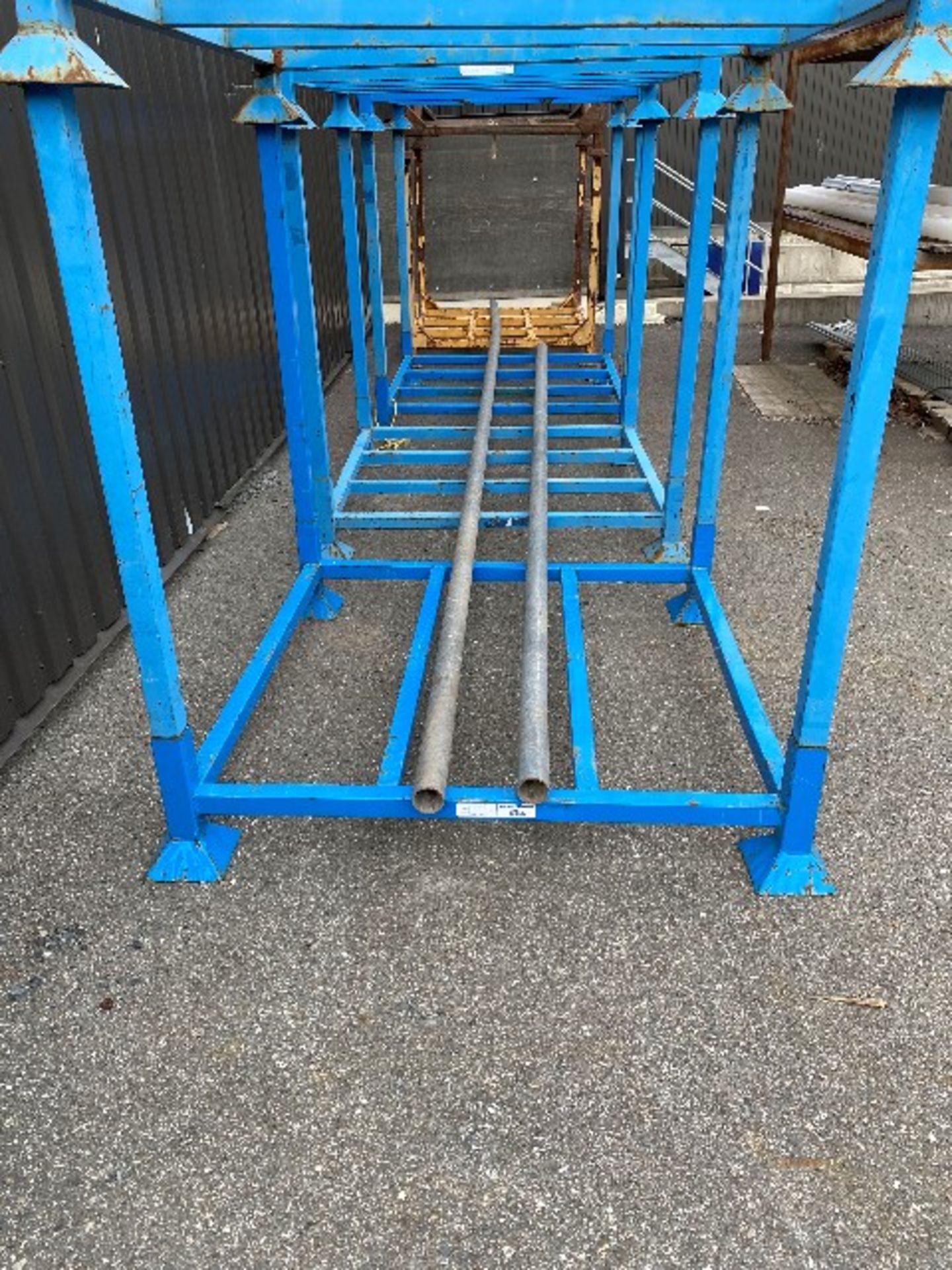 Metal stackable knock down rack, 48” x 48” x 53”, blue