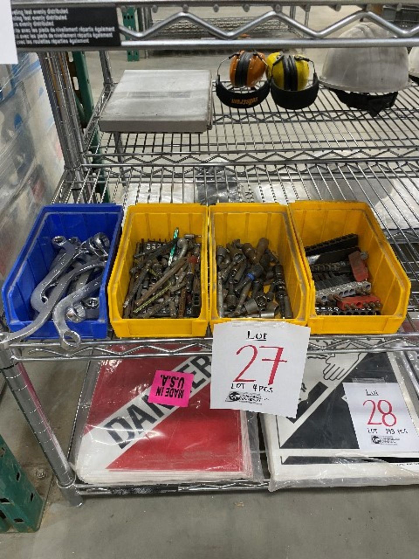 LOT, Assorted sockets, screwdriver bits, keys, etc..., 4 bins