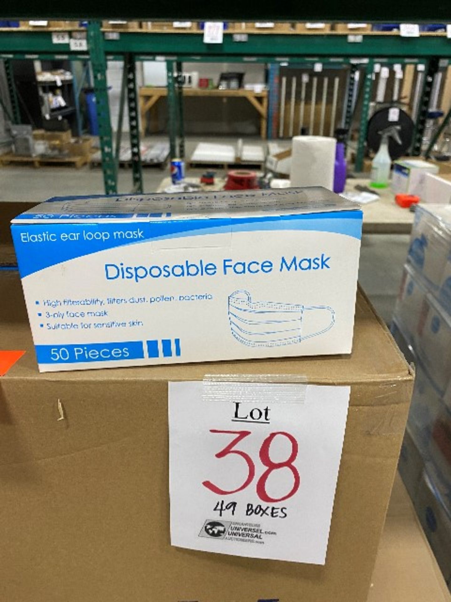 Disposable face mask, 3-ply, 50pcs per box, 49 boxes