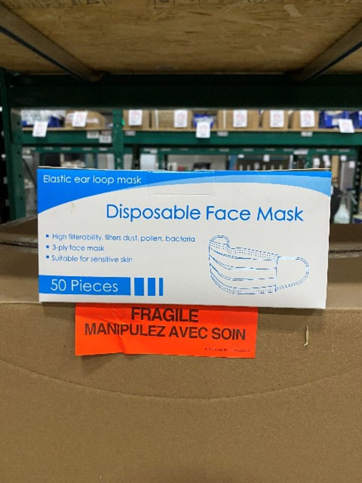 Disposable face mask, 3-ply, 50pcs per box, 50 boxes