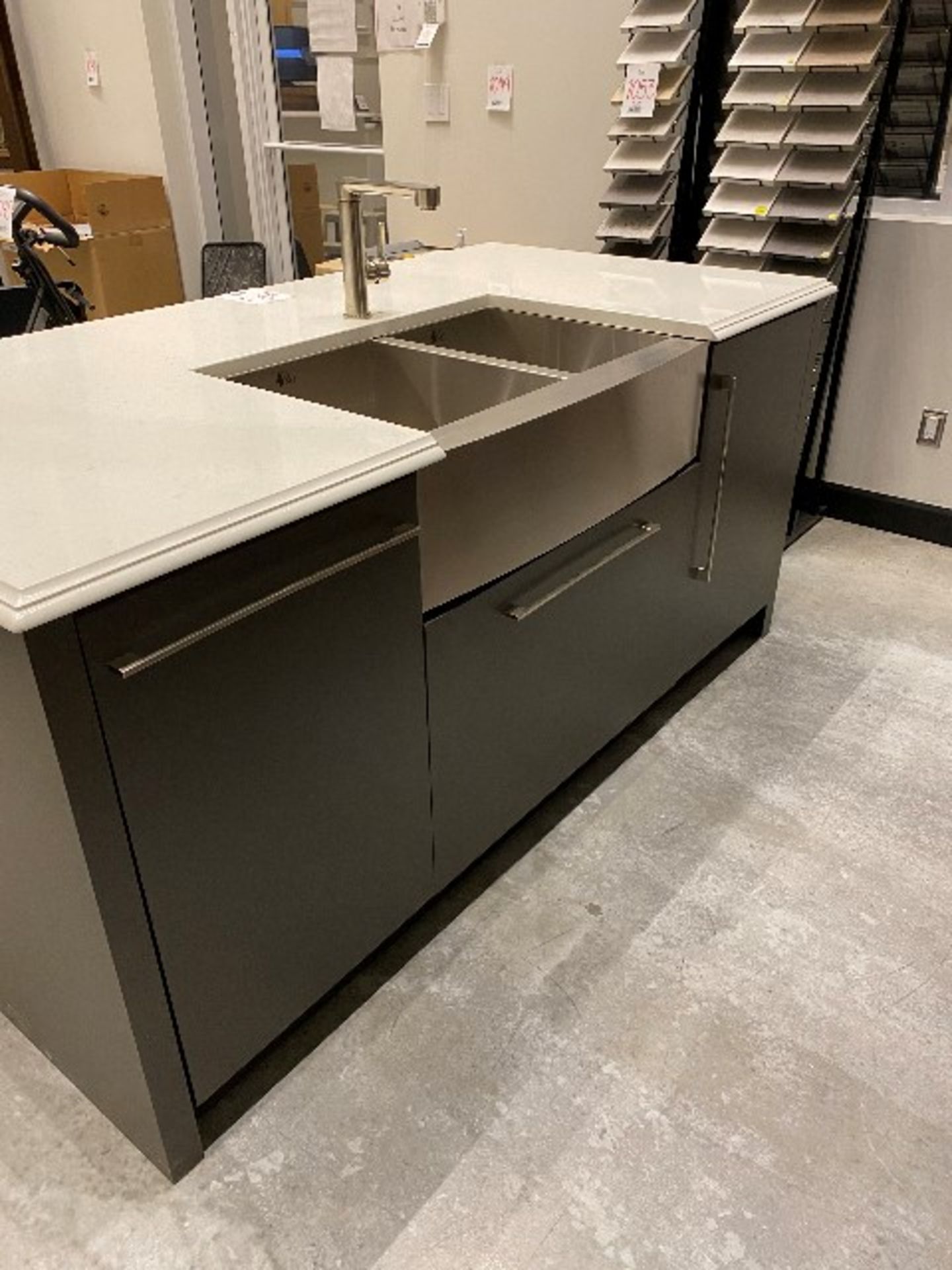 Kitchen island counter w/sink, faucet, cabinet & 2-drawers, 76” x 38” x 36” - Image 2 of 4