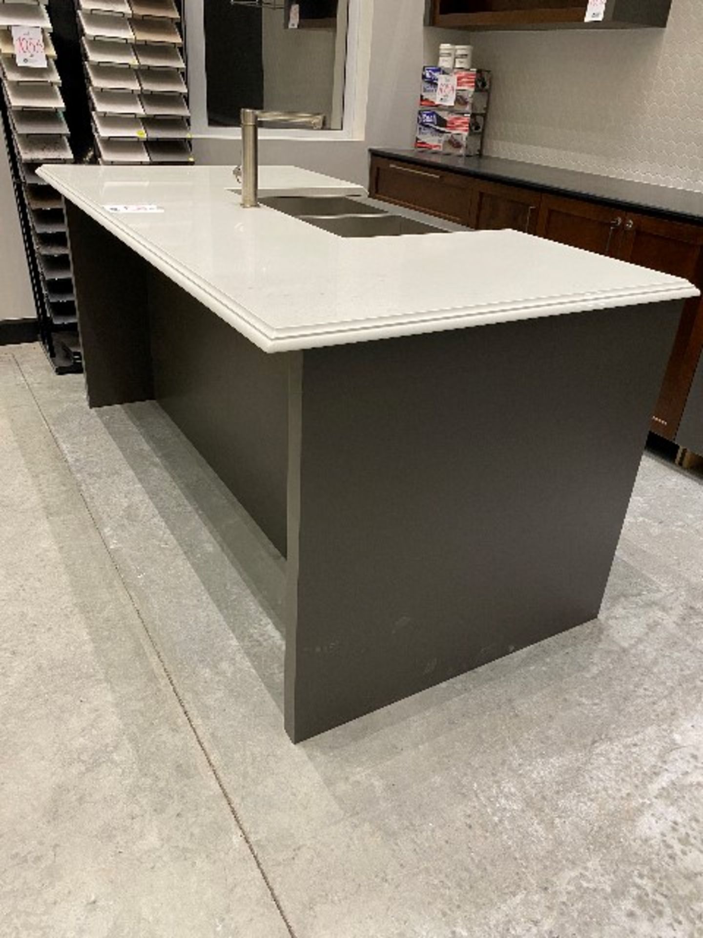 Kitchen island counter w/sink, faucet, cabinet & 2-drawers, 76” x 38” x 36”