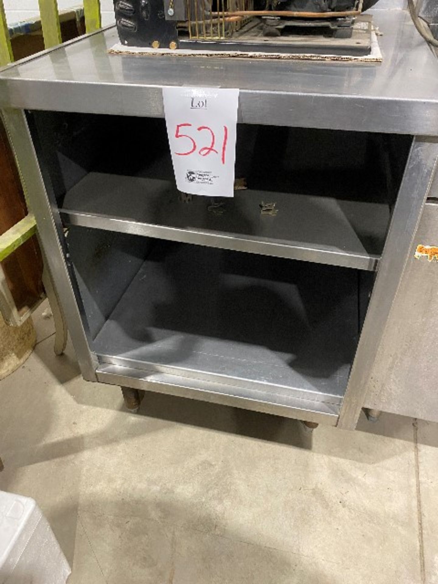 Stainless steel cabinet, 2 shelves,, 26”x31”x36”