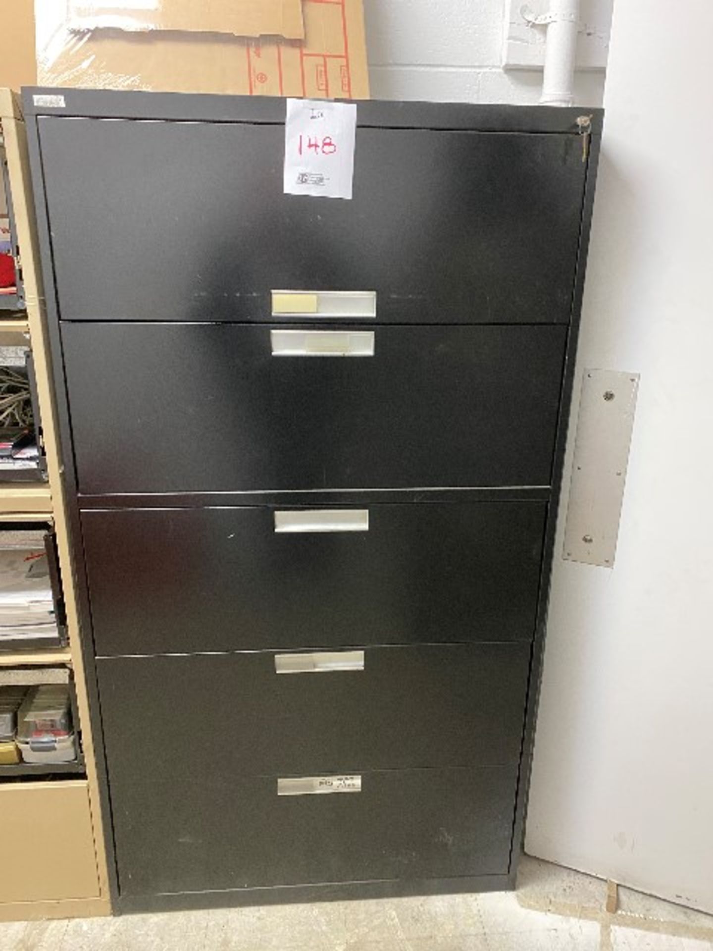 Filing cabinet, lateral drawers, 5-drawer, black