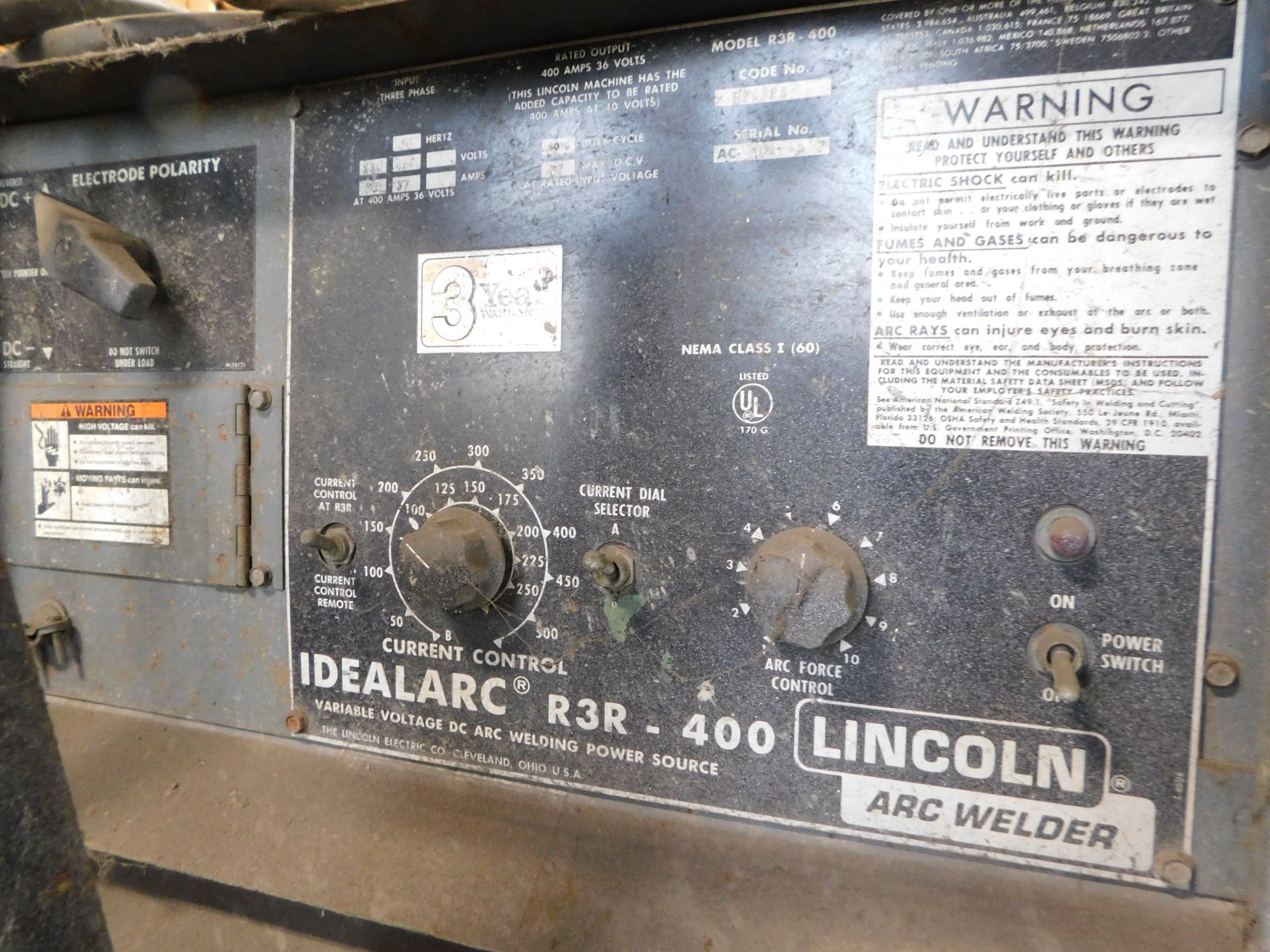 Lincoln Idealarc R3R-400 Arc Welder - Image 3 of 4