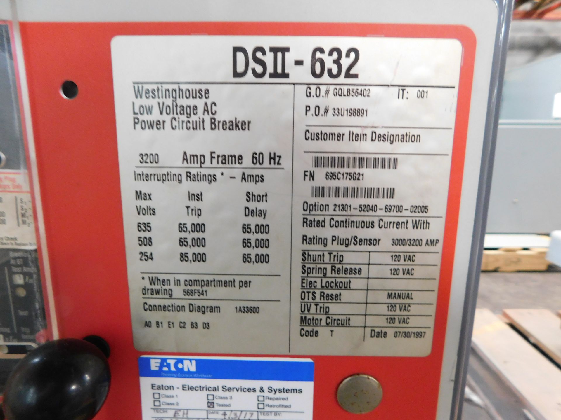 Cutler Hammer / Westinghouse DSII-632 Low Voltage AC Power Circuit Breaker - Image 3 of 3