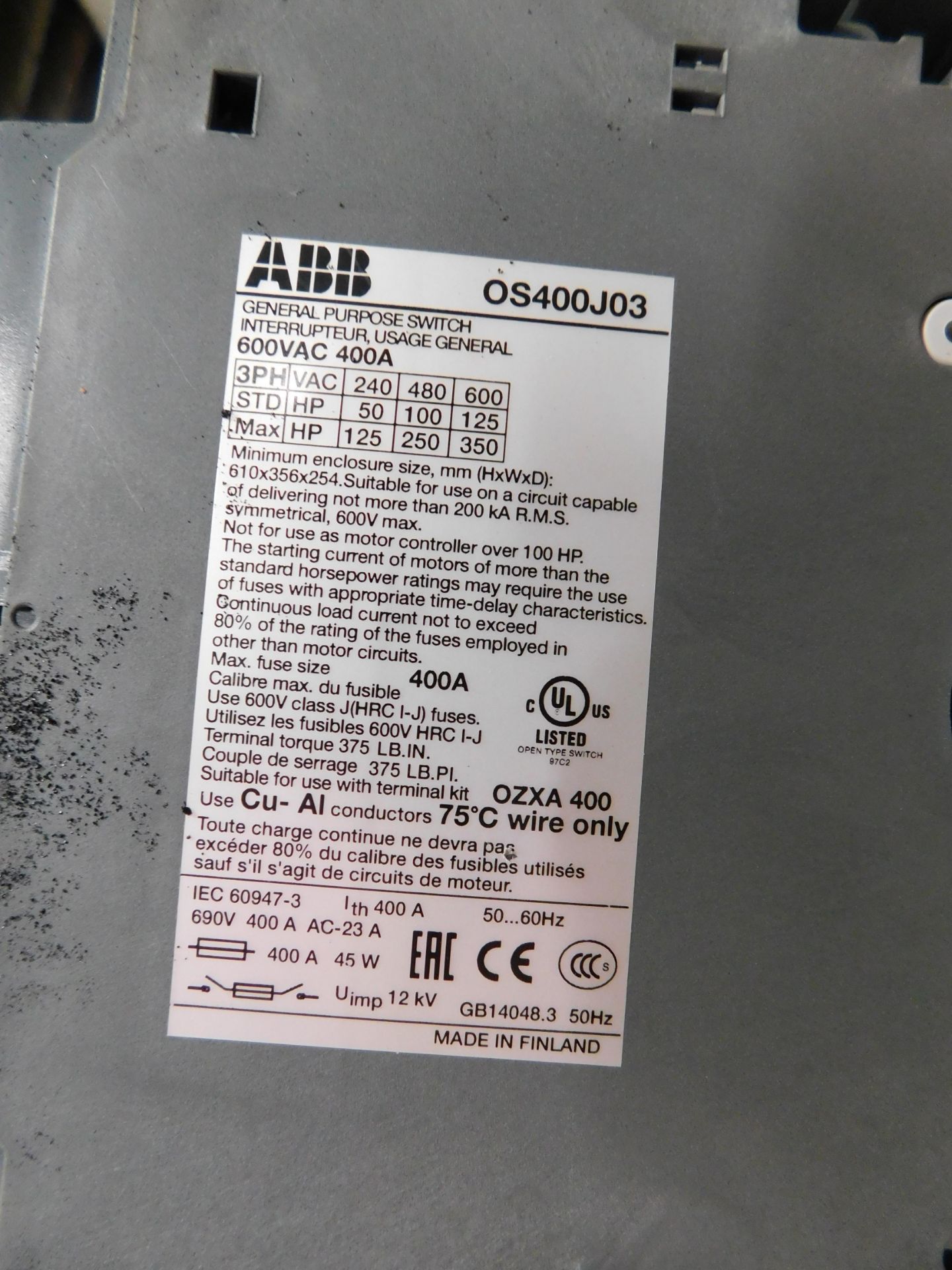 Large MCC Bucket. ABB OS 400J03. 15 A Breaker. 3 KVA Transformer. - Image 4 of 4