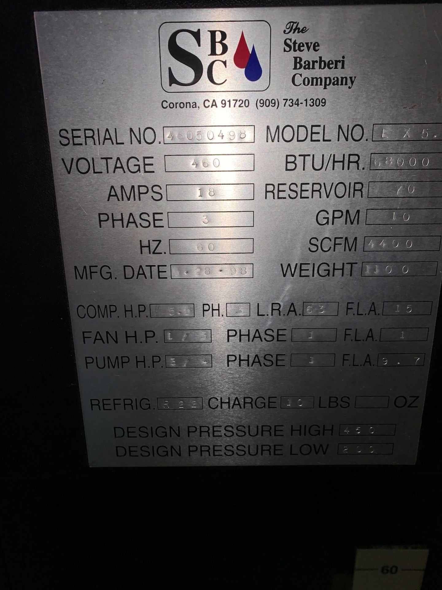 SBC EX5.5 Chiller for Amada V357 SN/ 46050498 - Image 2 of 5