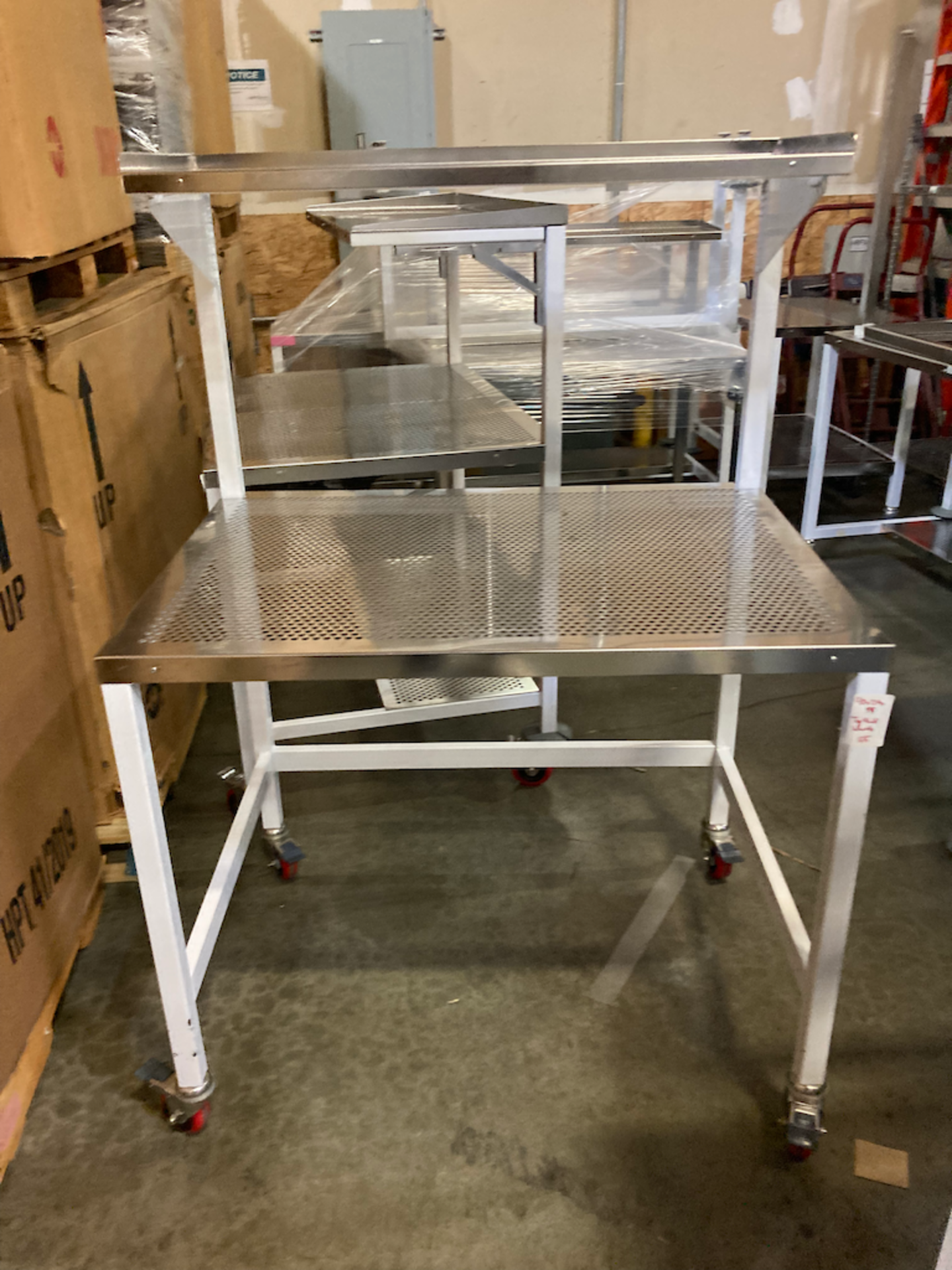 40 x 29 x 58 Perforated Stainless Steel Cleanroom Table Wheels, Top Shelf - Image 2 of 3