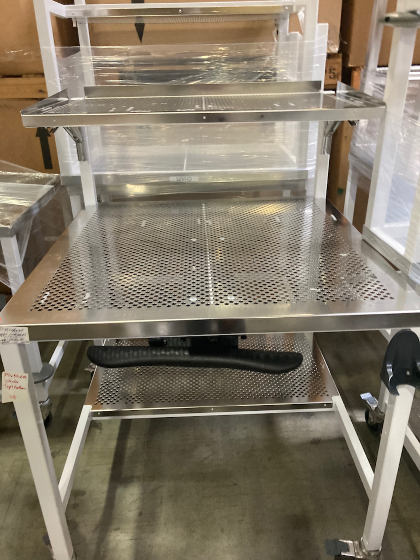 34 x 34 x 49 Perforated Stainless Steel Cleanroom Table Wheels, Top & Bottom Shelves - Image 2 of 3