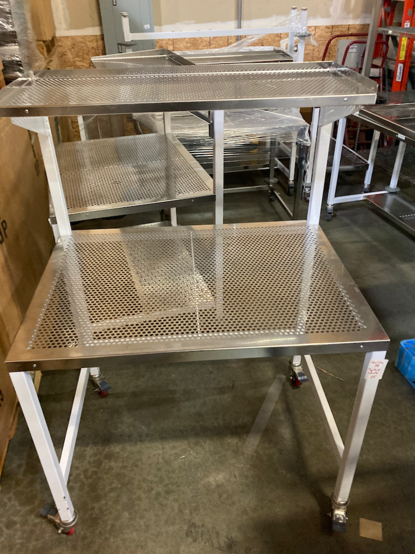 40 x 29 x 58 Perforated Stainless Steel Cleanroom Table Wheels, Top Shelf - Image 3 of 3