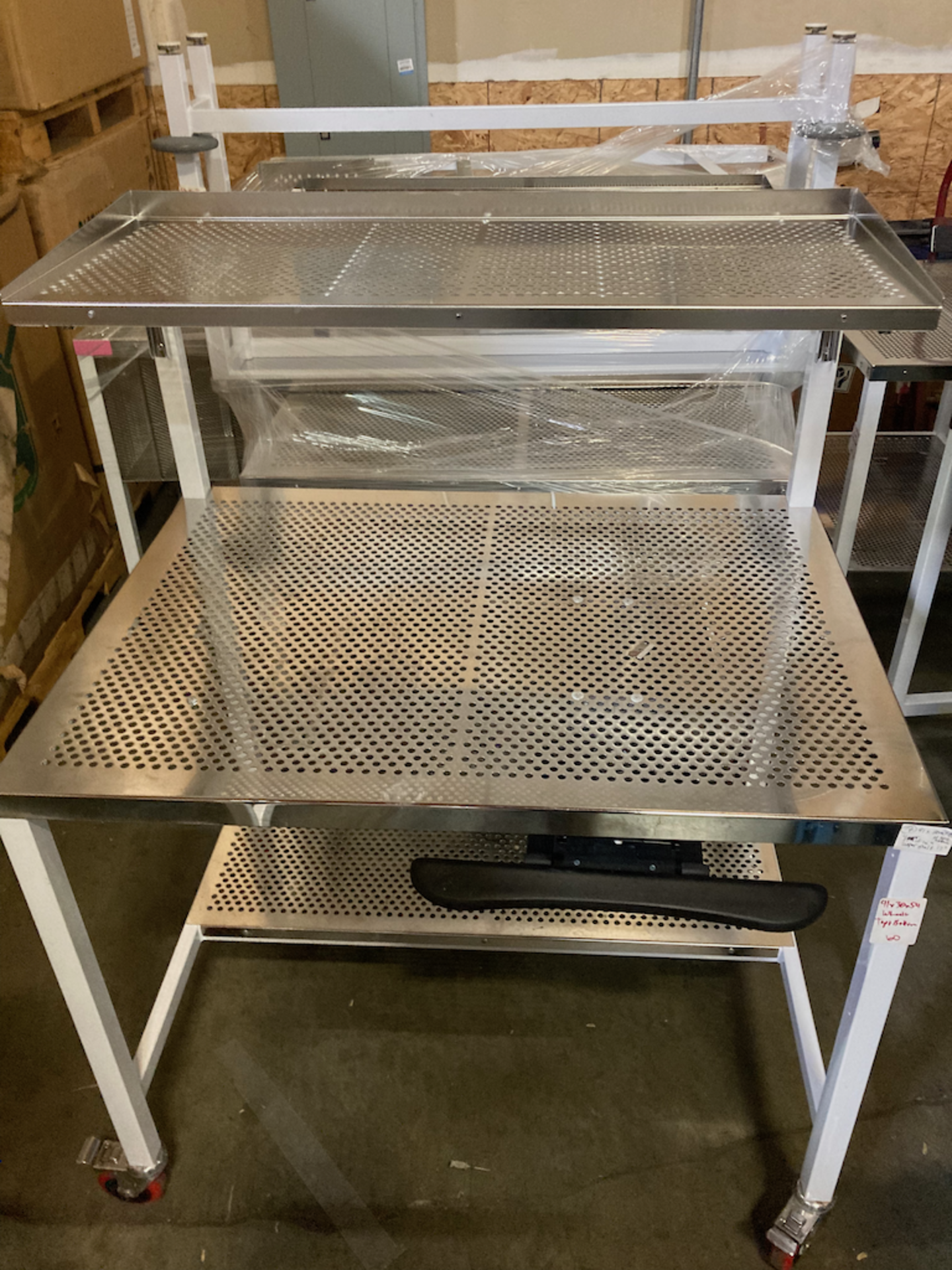 41 x 30 x 54 Perforated Stainless Steel Cleanroom Table Wheels, Top & Bottom Shelves - Image 3 of 3