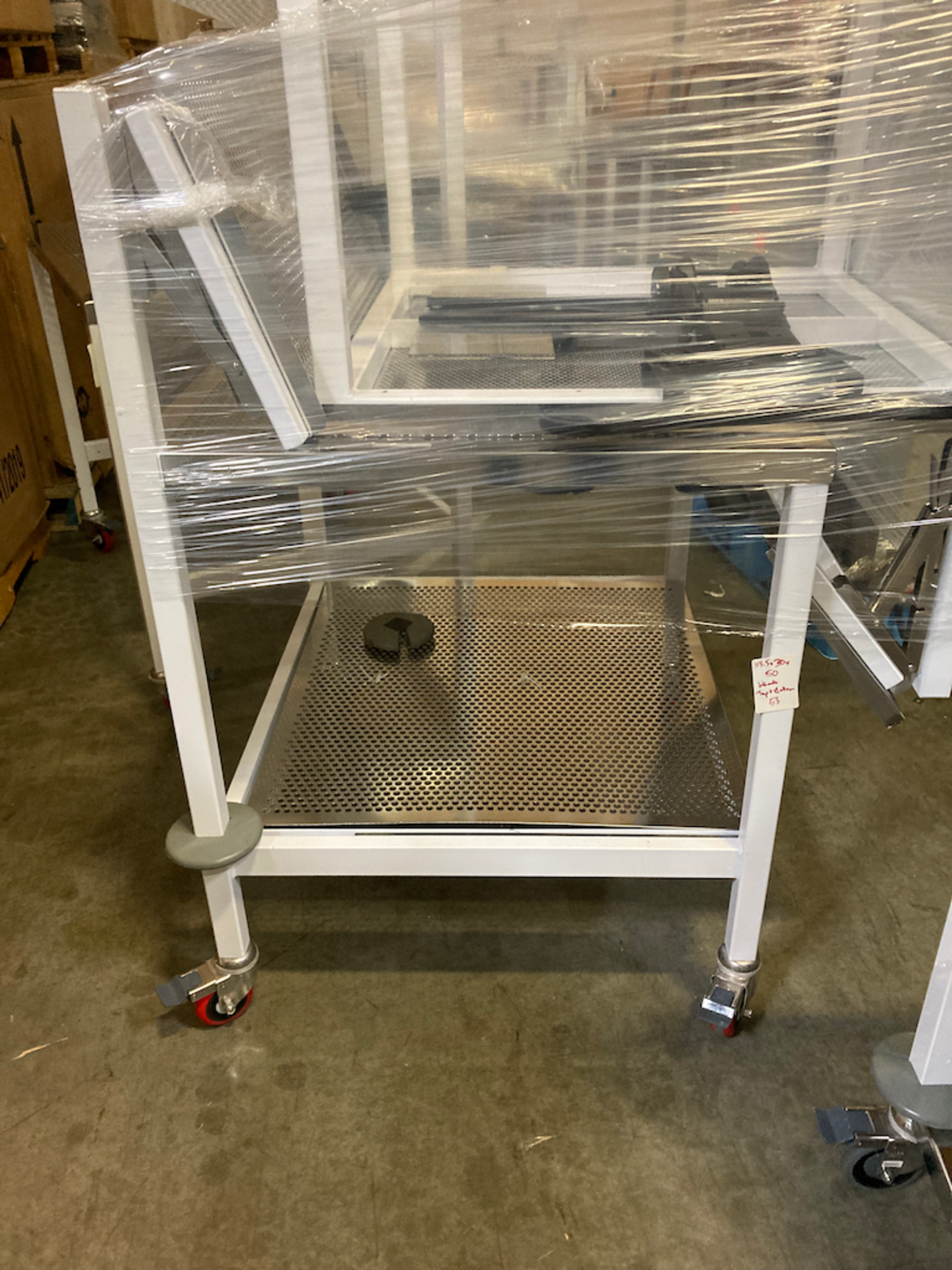 33.5 x 30 x 50 Perforated Stainless Steel Cleanroom Table Wheels, Top & Bottom Shelves - Image 2 of 3