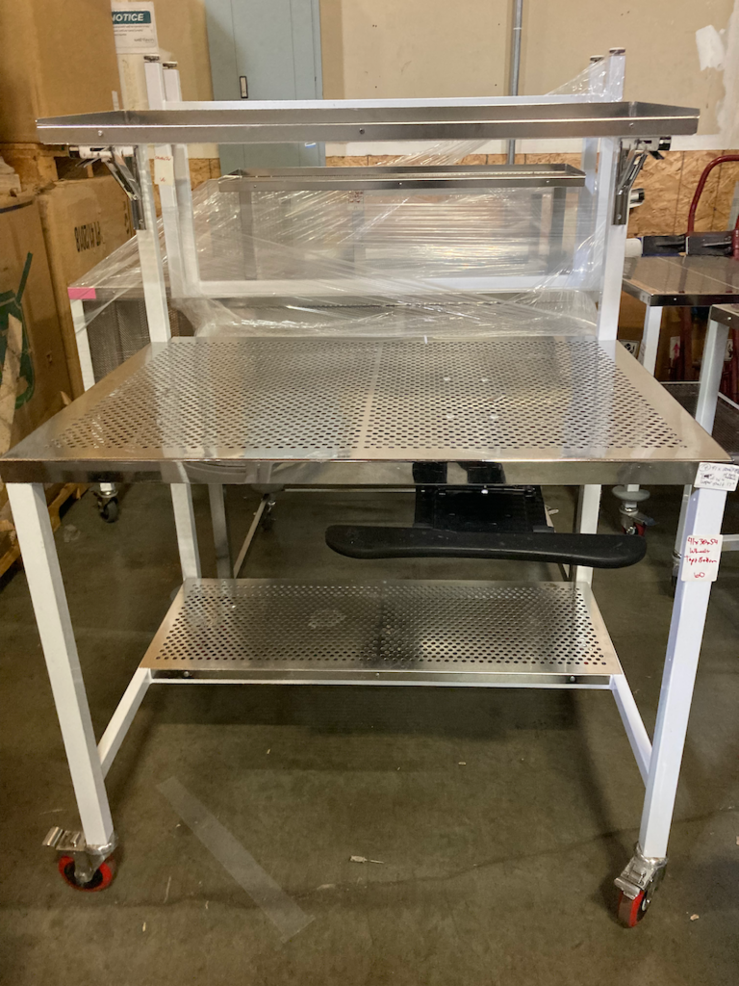 41 x 30 x 54 Perforated Stainless Steel Cleanroom Table Wheels, Top & Bottom Shelves - Image 2 of 3