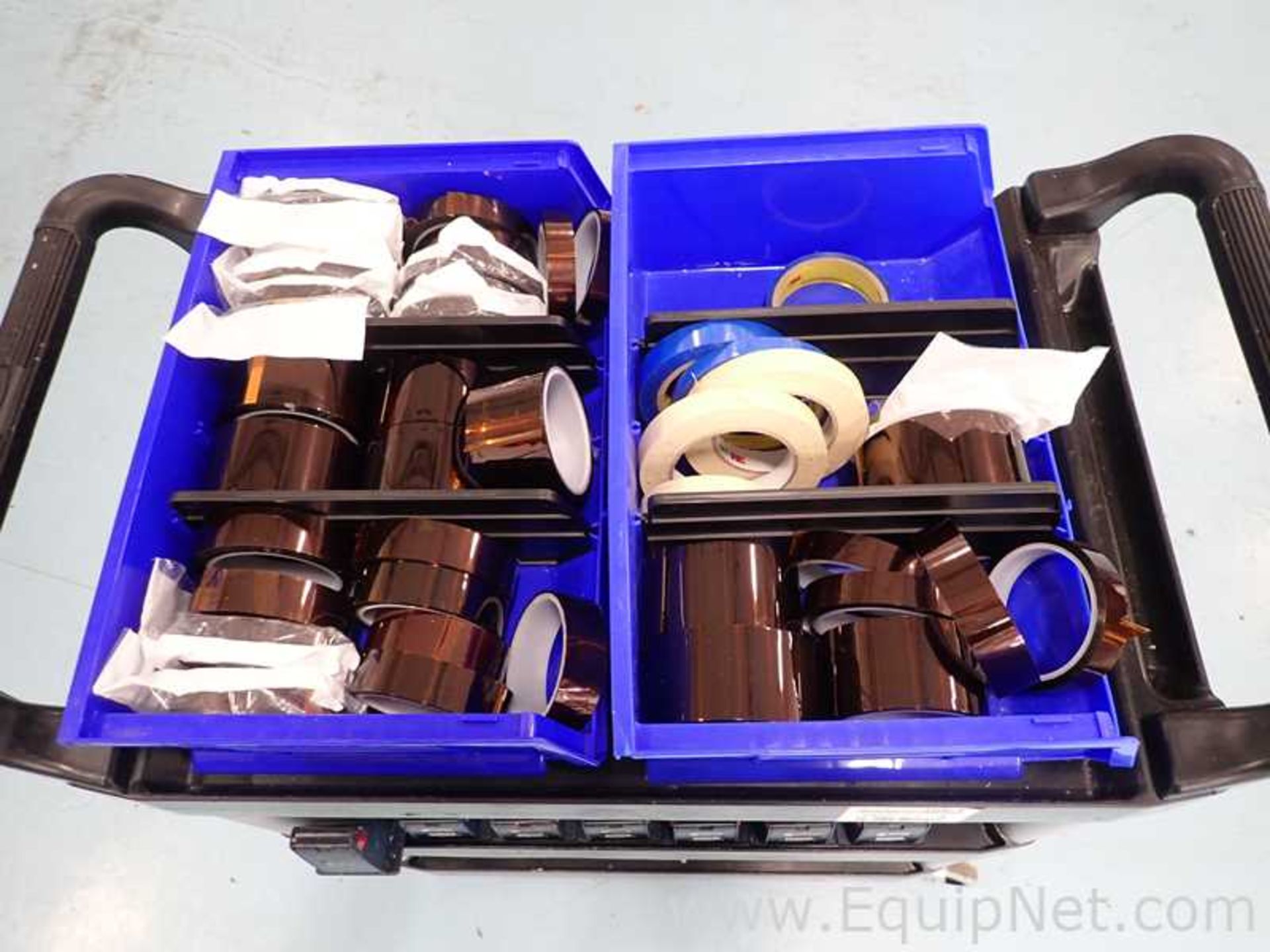 Lot of Approx 16 Uline Tape Dispensers and Kapton Tape Various Widths on Rubbermaid Cart - Image 3 of 3