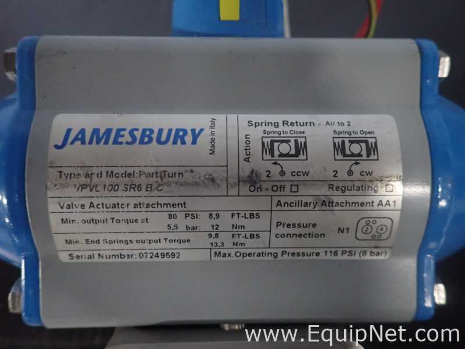 Jamesbury VPVL100 SR6BC Pneumatic Actuator - Image 5 of 6