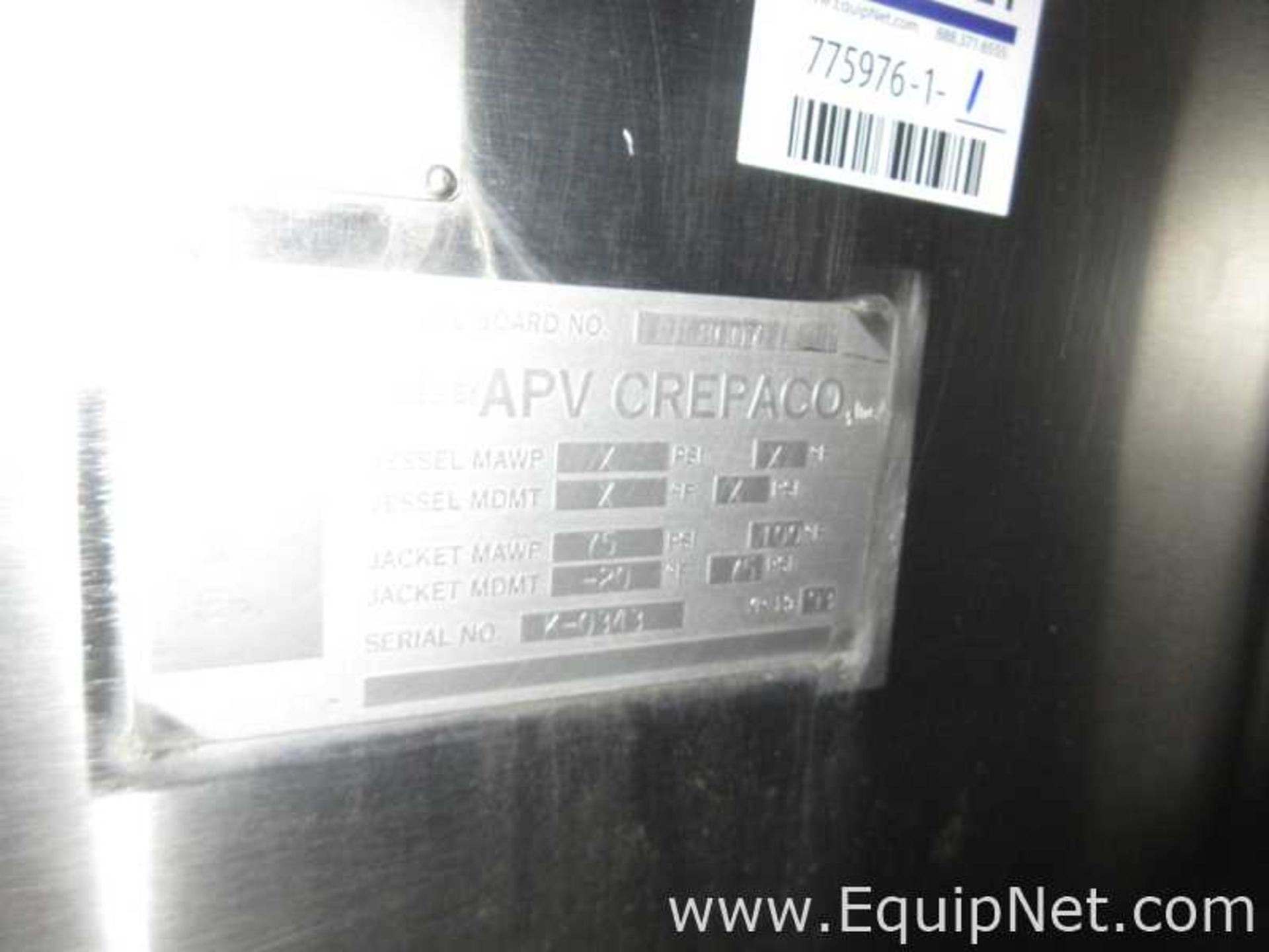 EQUIPNET LISTING #775976; REMOVAL COST: $34,100.00; DESCRIPTION: APV Crepaco 6000 Gallon Stainless - Image 4 of 12