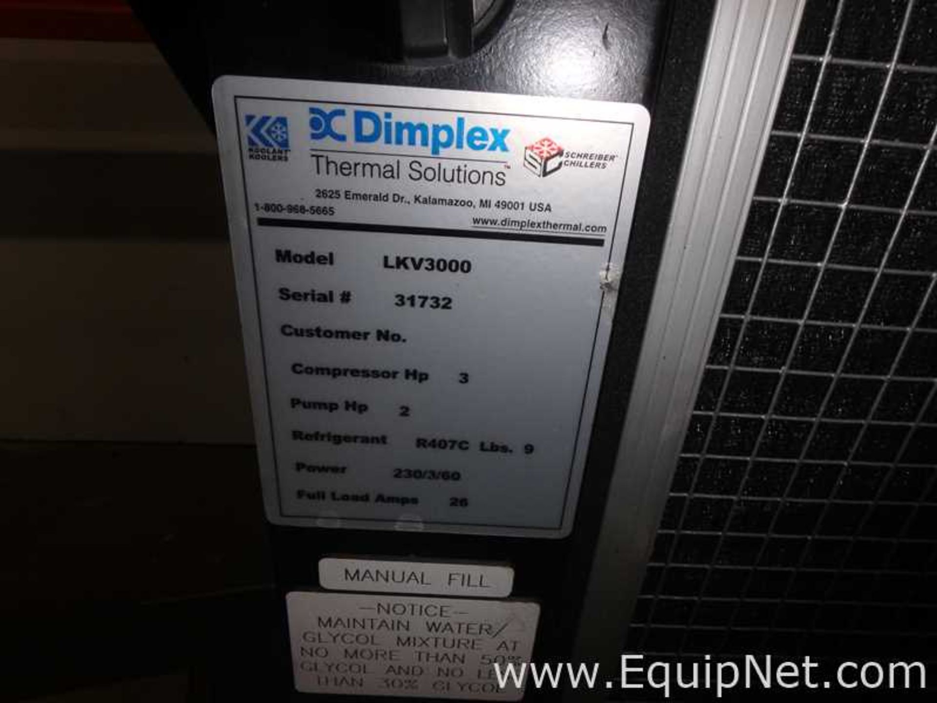 EQUIPNET LISTING #783841; REMOVAL COST: TBD; MODEL: LKV3000; DESCRIPTION: Dimples LKV3000 Chiller - Image 3 of 3