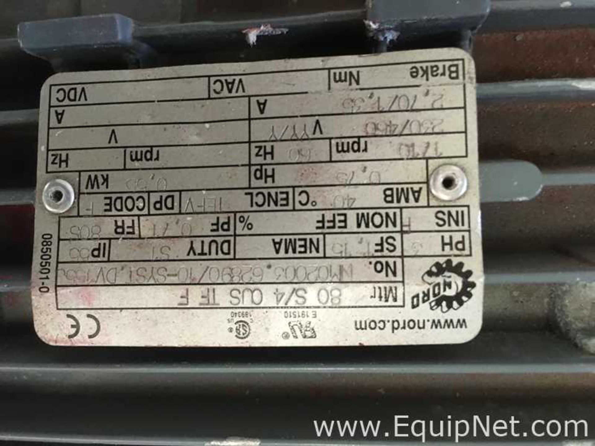 EQUIPNET LISTING #601009; REMOVAL COST: $0; DESCRIPTION: Nord 0.75 HP Electric Motor - Image 4 of 4