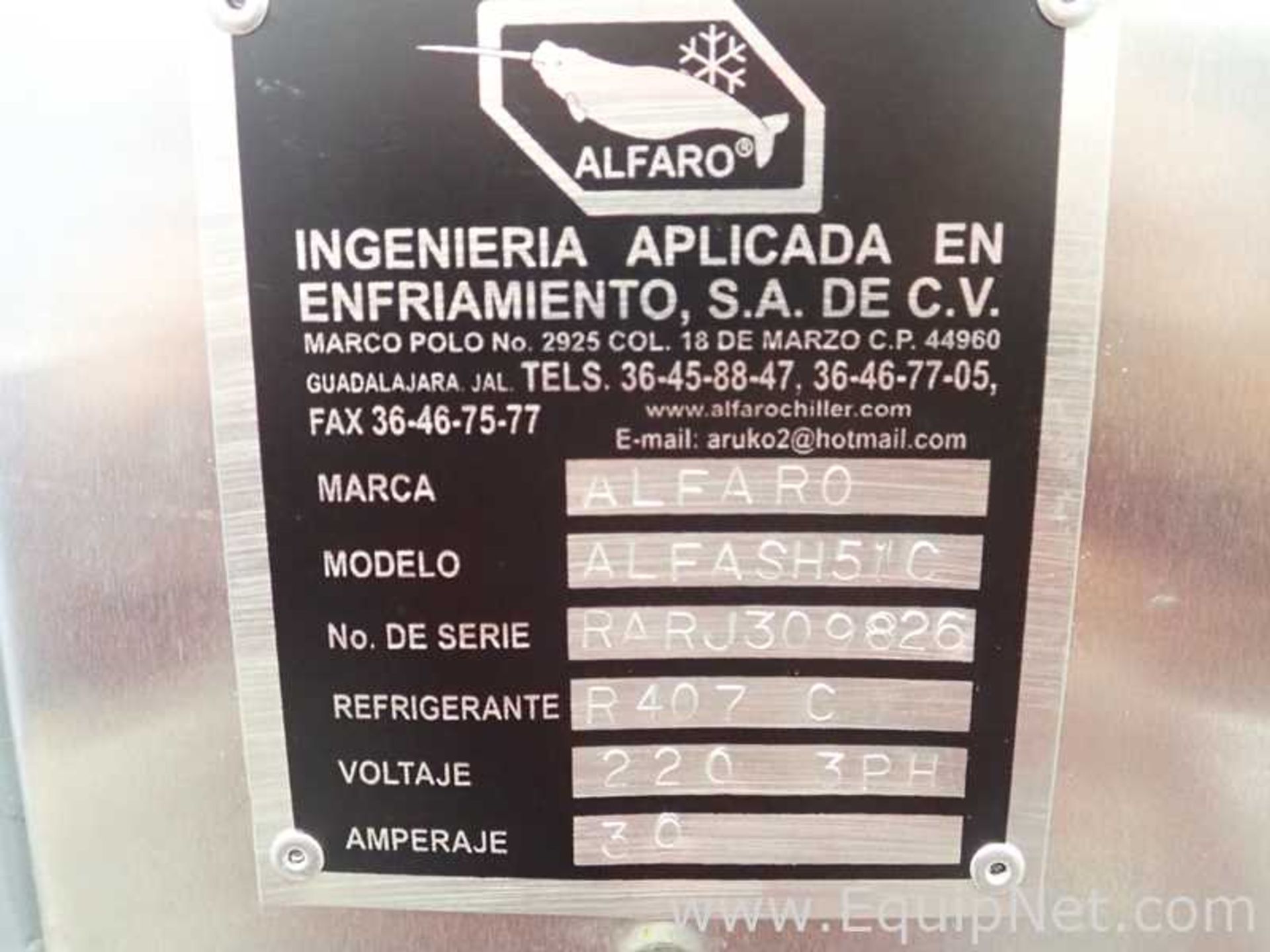 EQUIPNET LISTING #821856; REMOVAL COST: $40; MODEL: ALFASH51C; DESCRIPTION: Alfaro ALFASH51C Chiller - Image 17 of 19