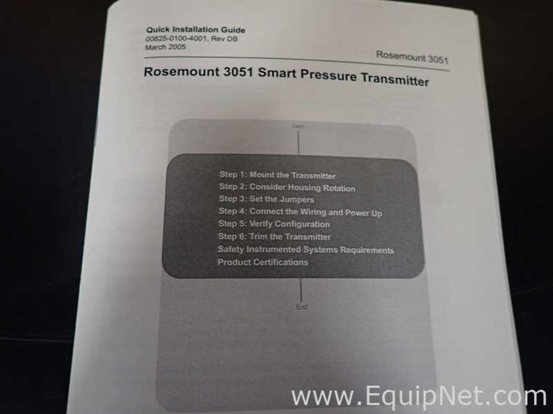 EQUIPNET LISTING #826253; REMOVAL COST: $20; MODEL: 3051; DESCRIPTION: Rosemount 3051 Smart Pressure - Image 7 of 7