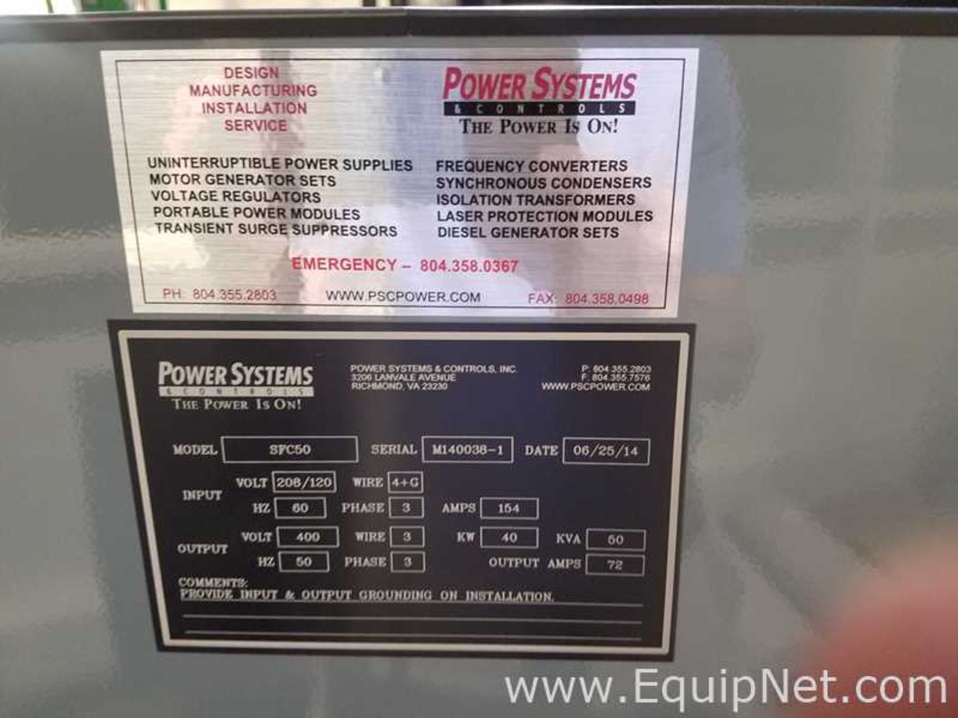 EQUIPNET LISTING #710806; REMOVAL COST: $150; MODEL: SFC50; DESCRIPTION: Power Systems SFC50 Power