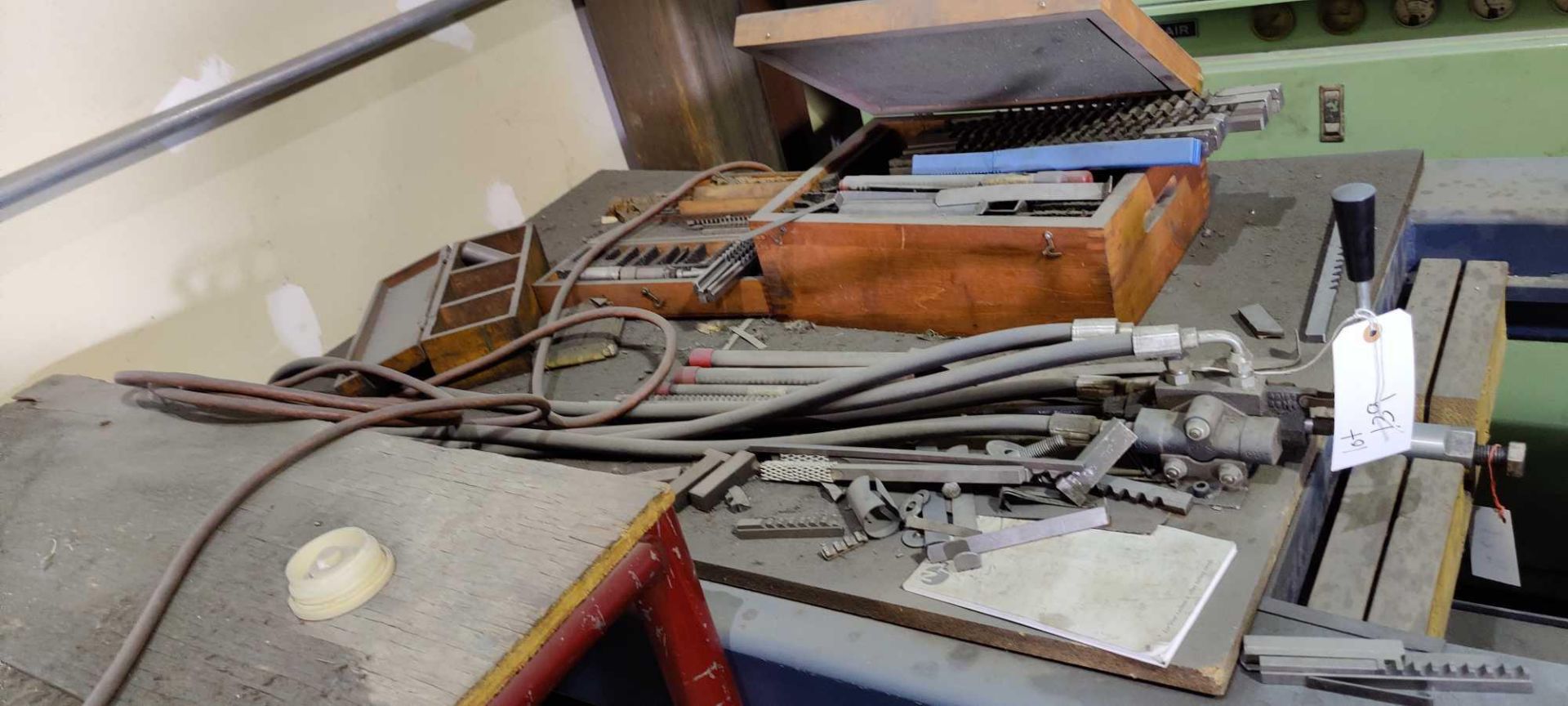 Shop bench with tooling/product and broaching table - Image 5 of 7