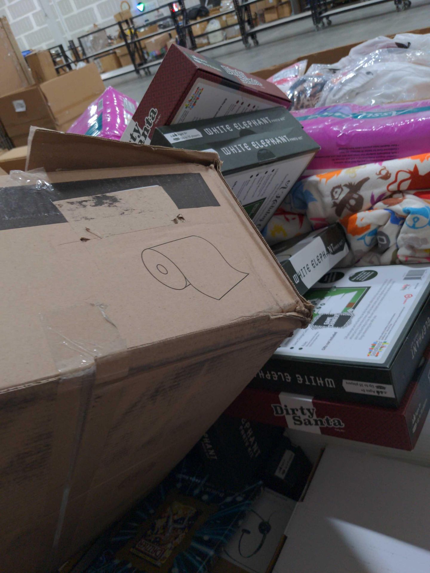 (2) Pallets - Assurance underwear, multiple holiday gift exchange boxes, sliding under cabinet trash - Image 6 of 7