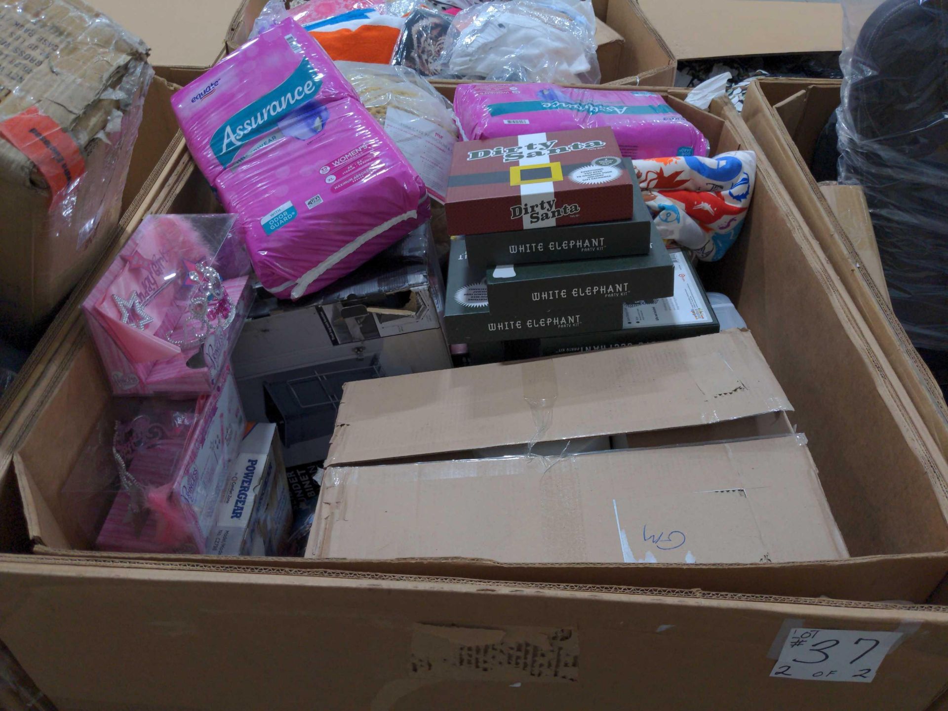 (2) Pallets - Assurance underwear, multiple holiday gift exchange boxes, sliding under cabinet trash - Image 4 of 7
