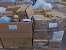(2) pallets: brother PT-D210, mattress memory foam, paper towels, cupcake containers, food container