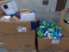 (2) Pallets of Home and garden, adult diapers and other pads, Microlife, supplements and lotions, ha