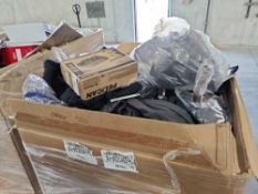 Pallet of clothing, apparel, and other accessories, Lulu Lemon, NVGTN, Levi boots, records, Pelican