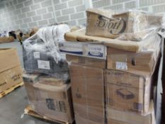 (2) Shrink wrapped pallets: foam cups, suncast dig in 60 professional edging, food containers, lugga