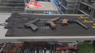 (2) shelves of misc. scopes, holsters, bb guns, and more