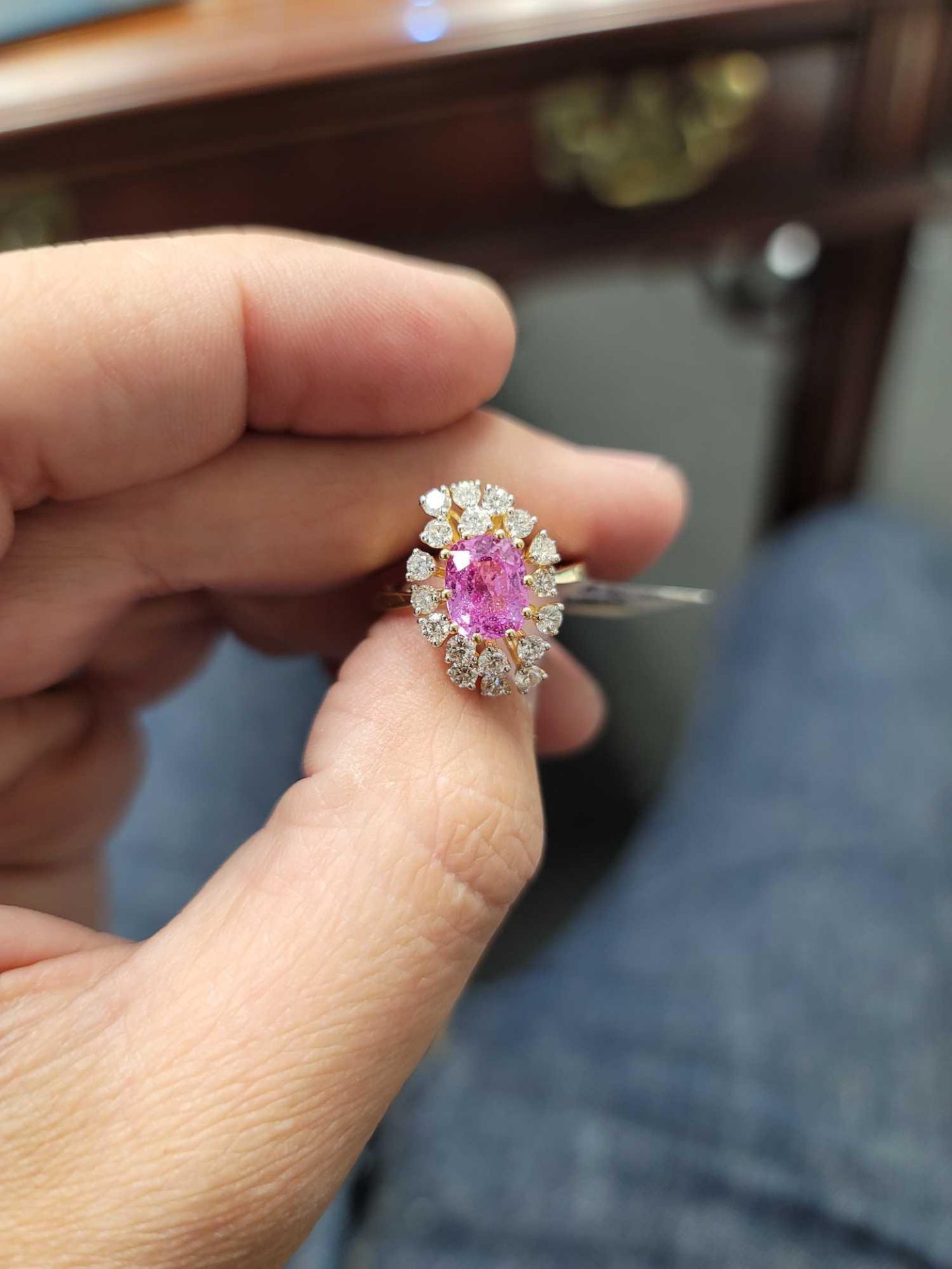 Pink sapphire and diamond ring, 2.54 ct pink sapphire, .88 cts diamond - Bild 5 aus 8