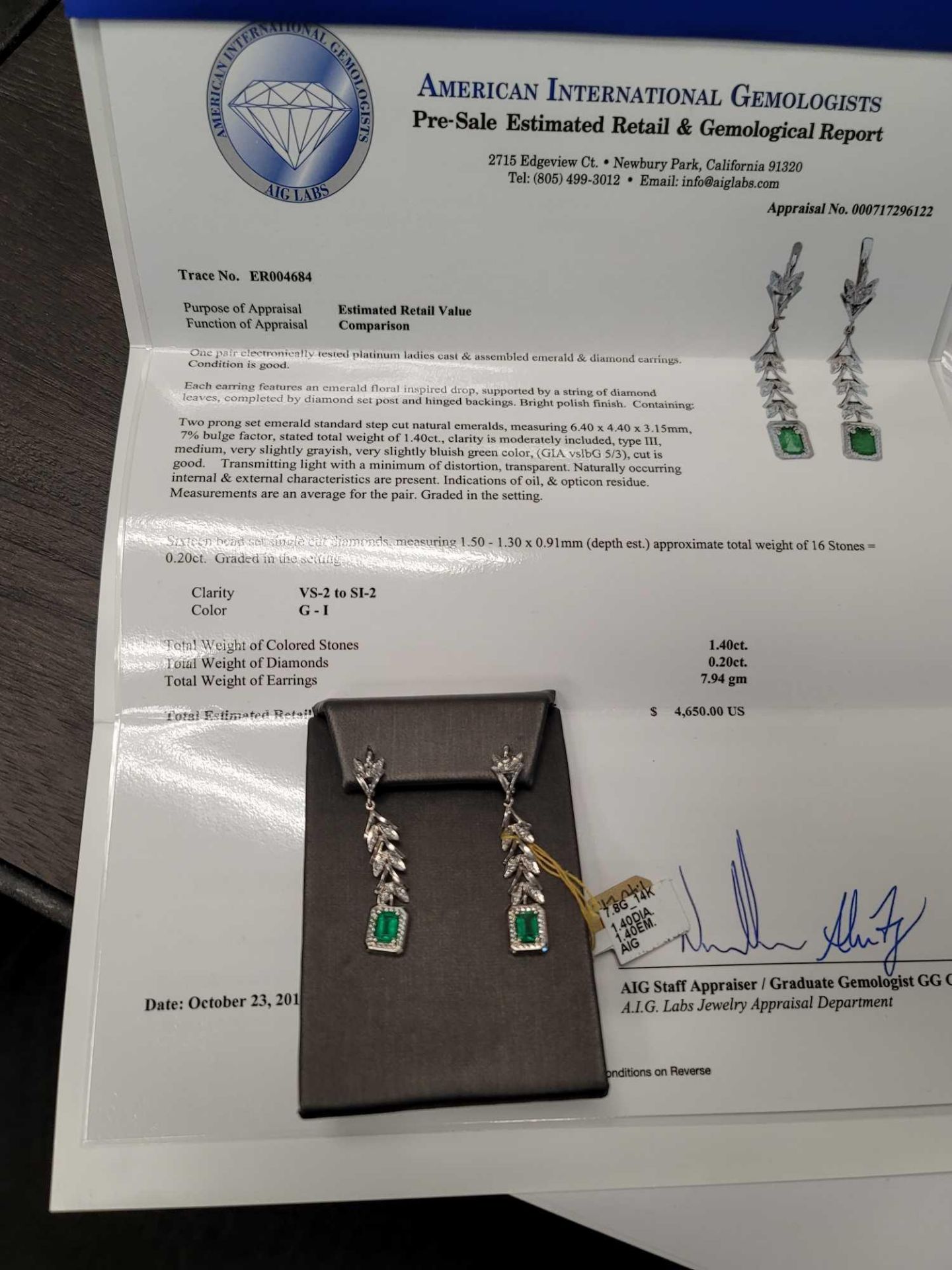 Emerald and Diamond Earrings, - Image 6 of 8