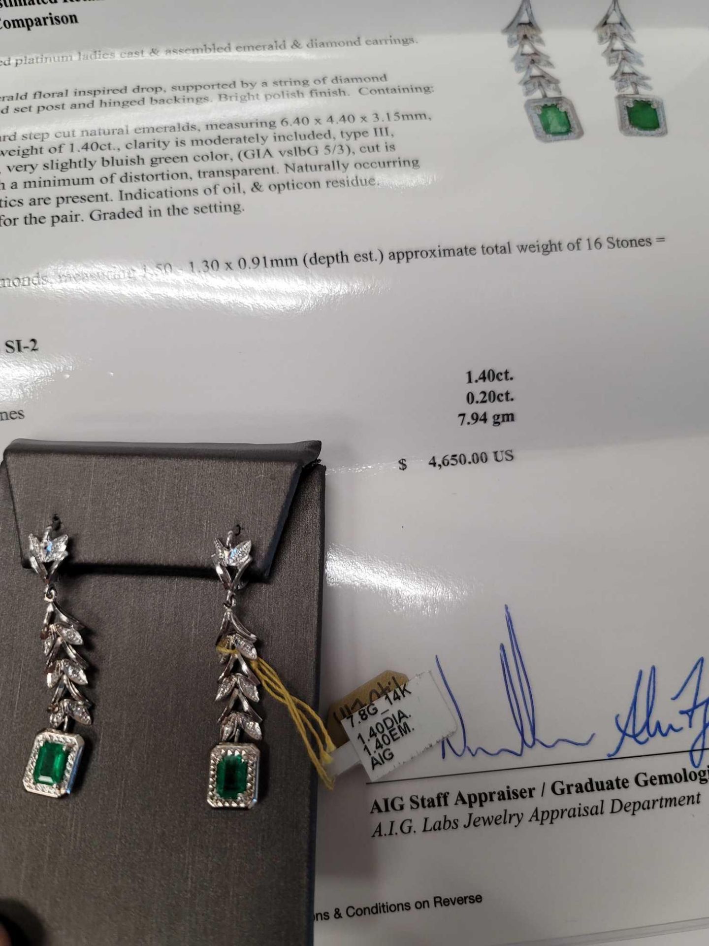 Emerald and Diamond Earrings, - Image 7 of 8