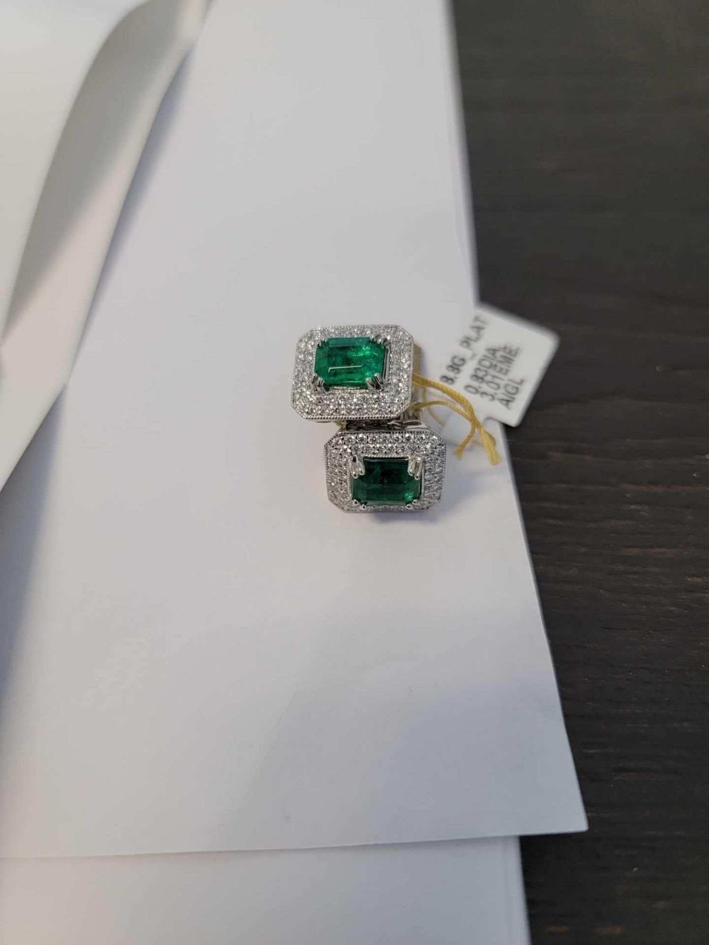 platinum emerald and diamond earrings - Image 2 of 7