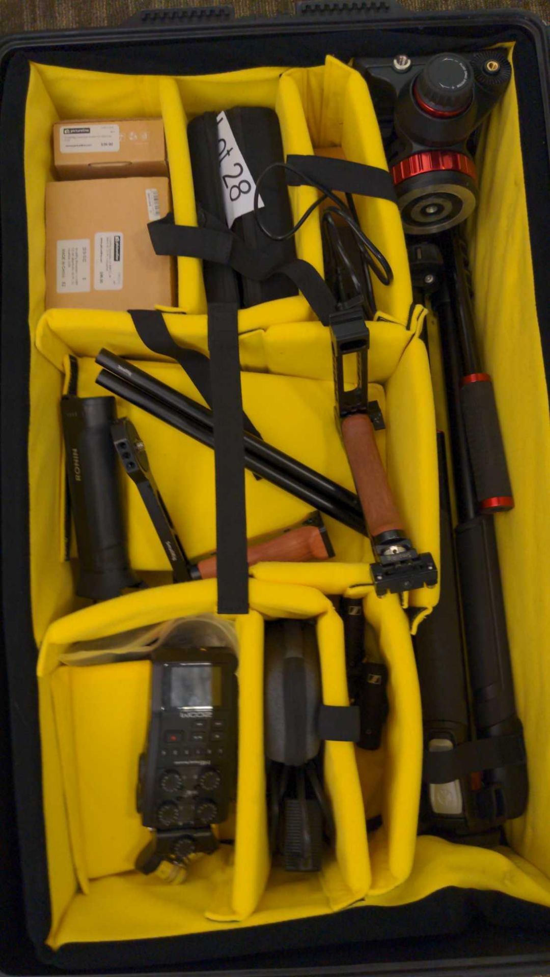Case with camera equipment, stand, hand recorder, and other accessories - Image 6 of 14