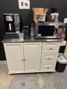 Stainless top kitchen stand, microwave, ninja coffee maker