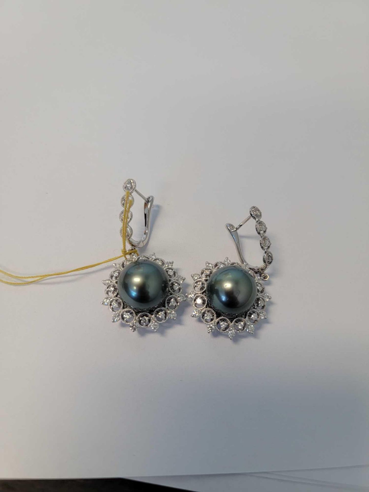 Tahitian Pearl and Diamond Earrings, 13mm tahitian pearls and 1.39 diamonds - Image 2 of 5