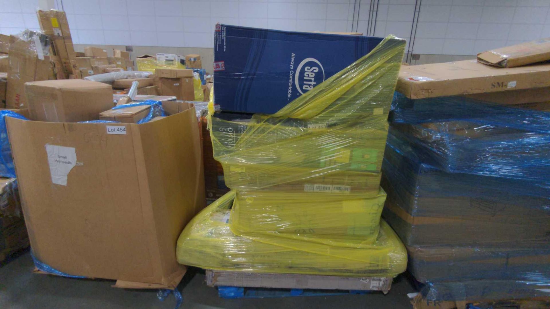 pallet of serta mattresses, primo, furniture and more