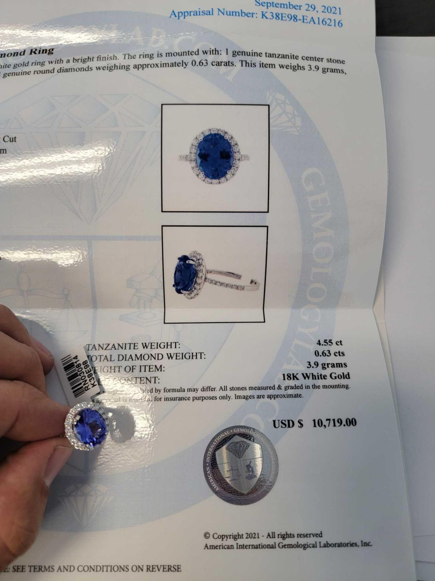 18kt Tanzanite and Diamond Ring, - Image 7 of 9