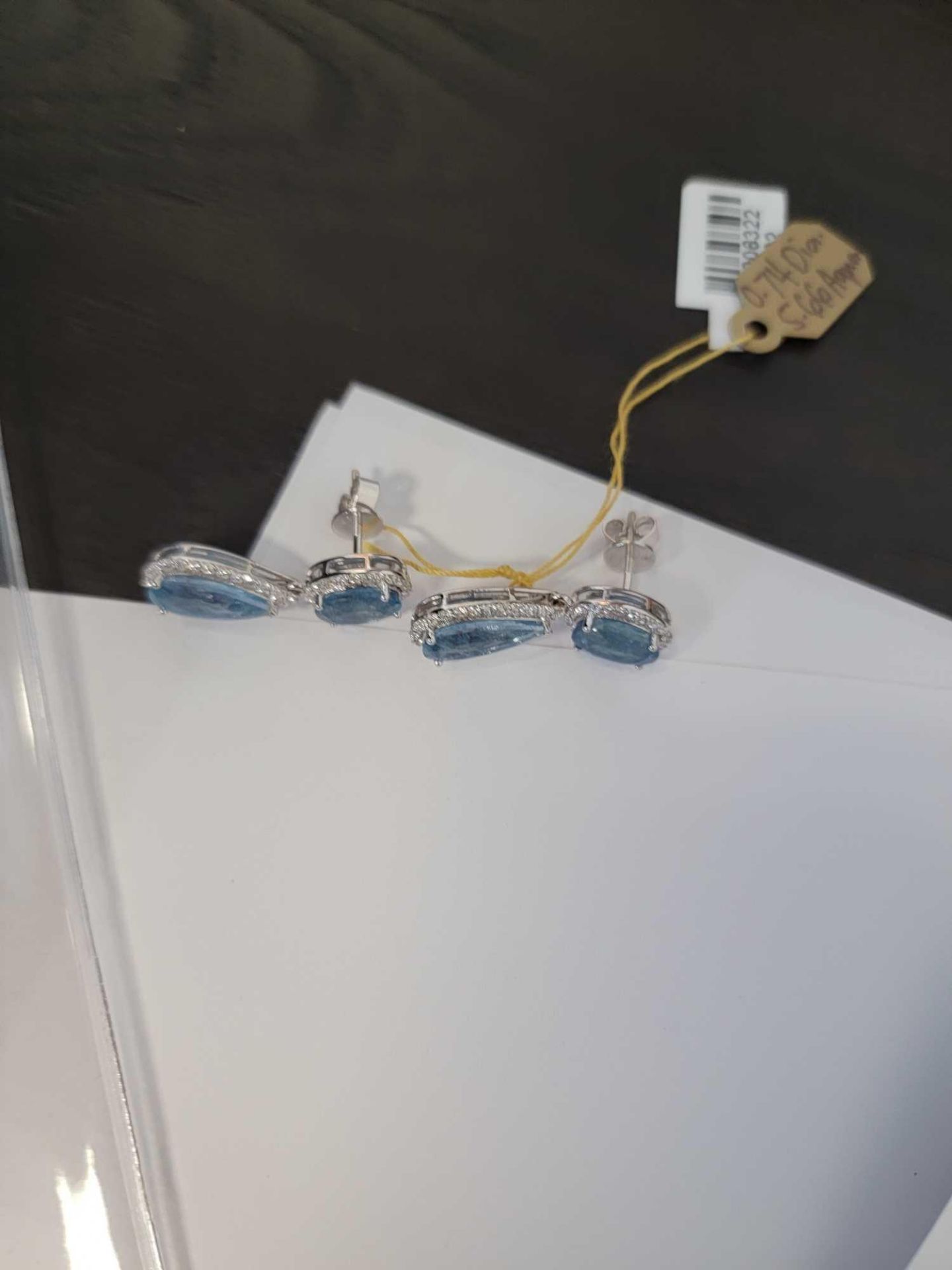 14kt white gold ladies diamond and aquamarine earrings - Image 6 of 6