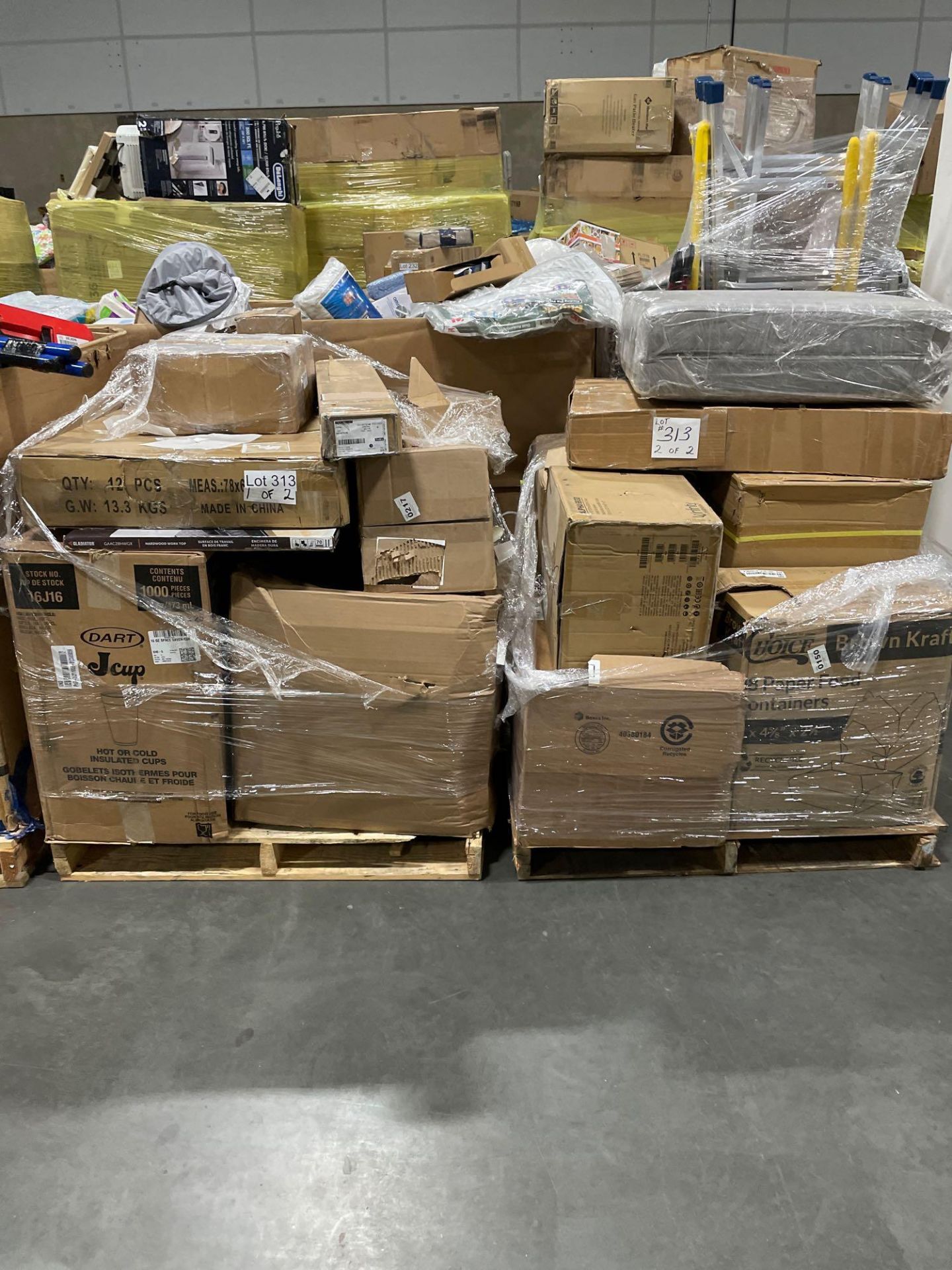 2 pallets, cups, xfinity by harman speakers, and more
