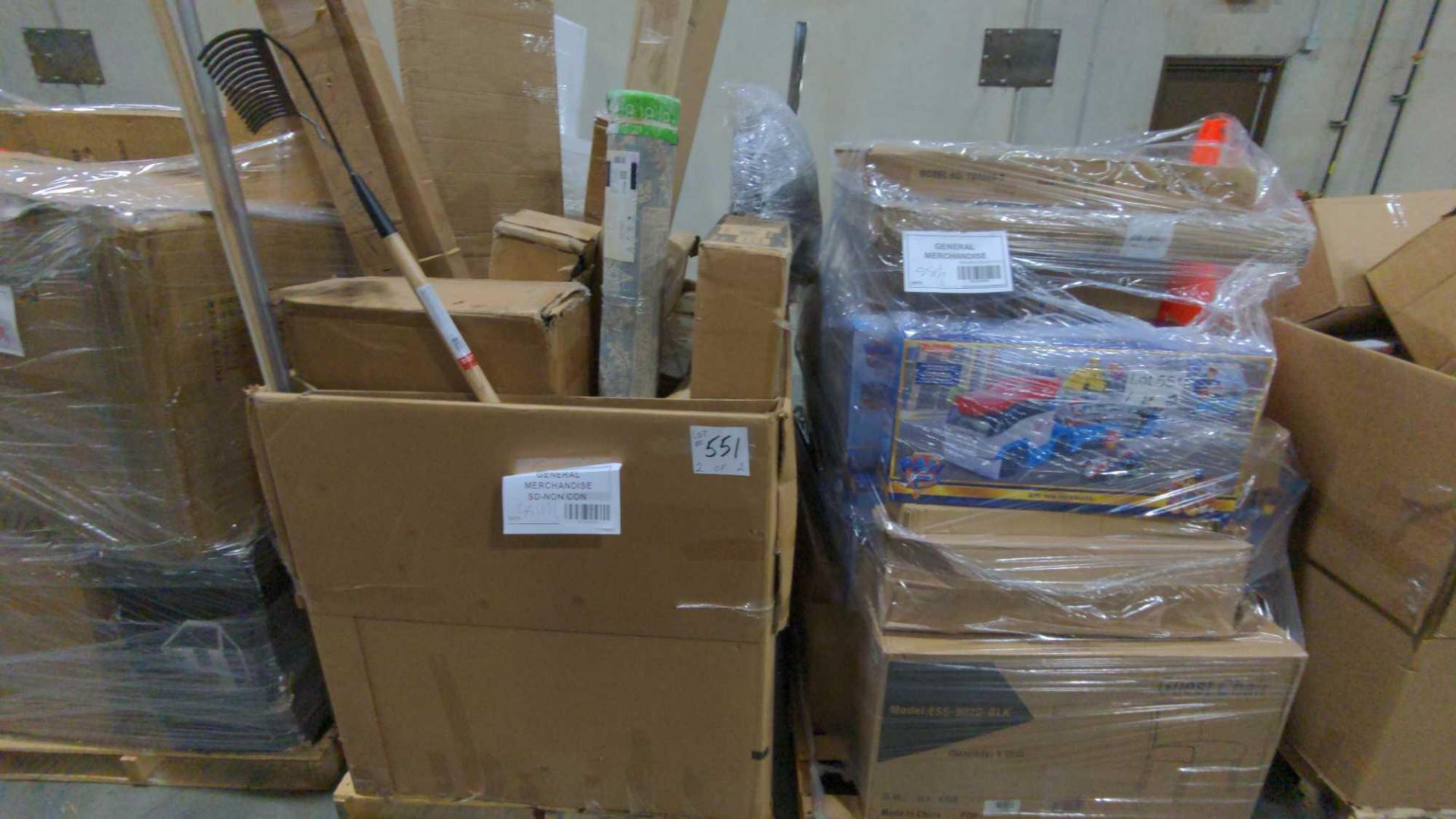 two pallets, multiple paw patrol City, paw patroller chairs, talls rugs and more