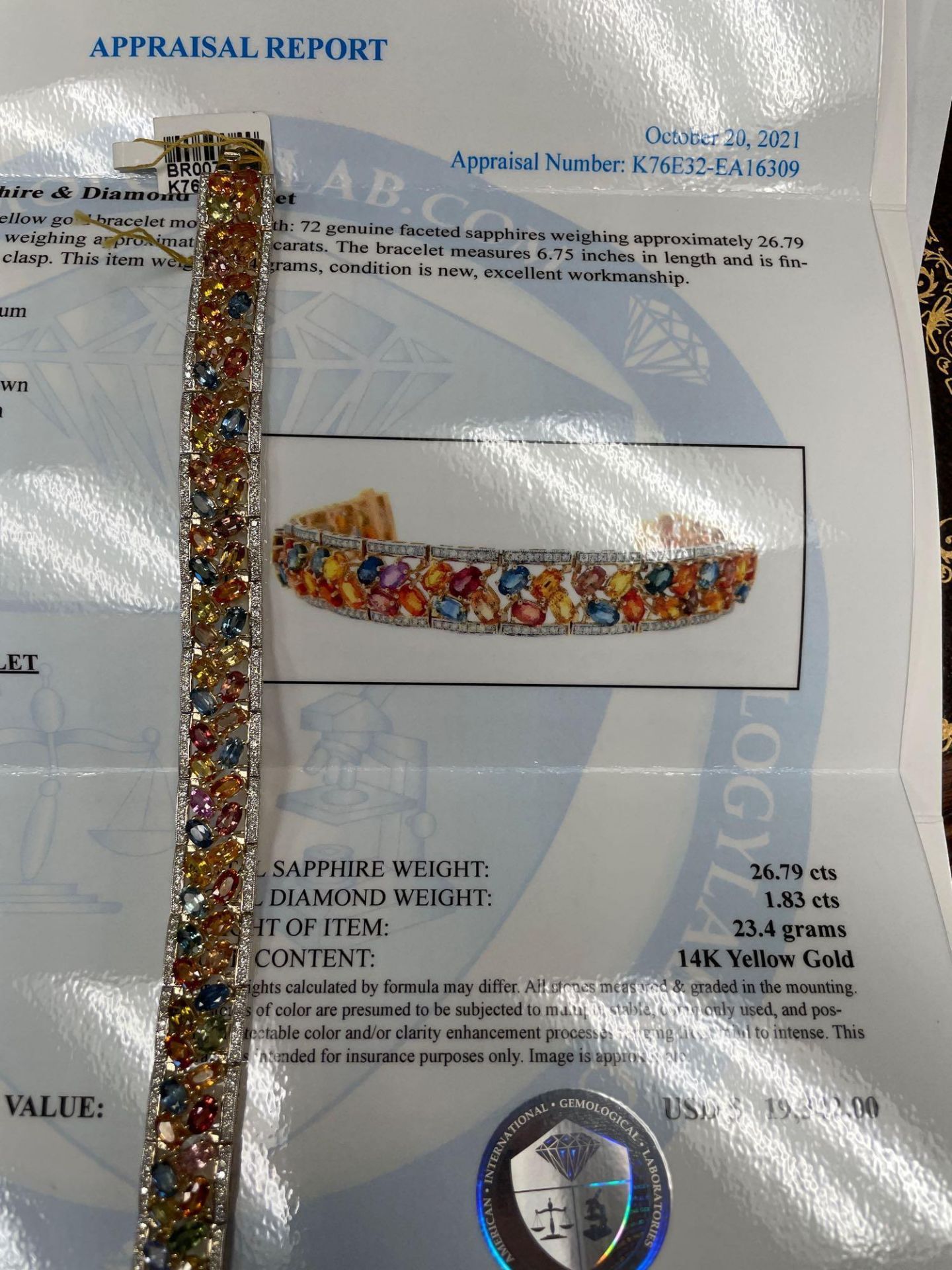 Sapphire and Diamond Bracelet, 14kt gold, 26.79 cts multi color sapphire, 1.83 Diamond - Image 6 of 7