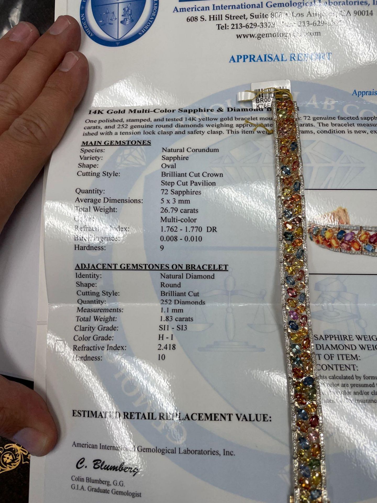 Sapphire and Diamond Bracelet, 14kt gold, 26.79 cts multi color sapphire, 1.83 Diamond - Image 5 of 7