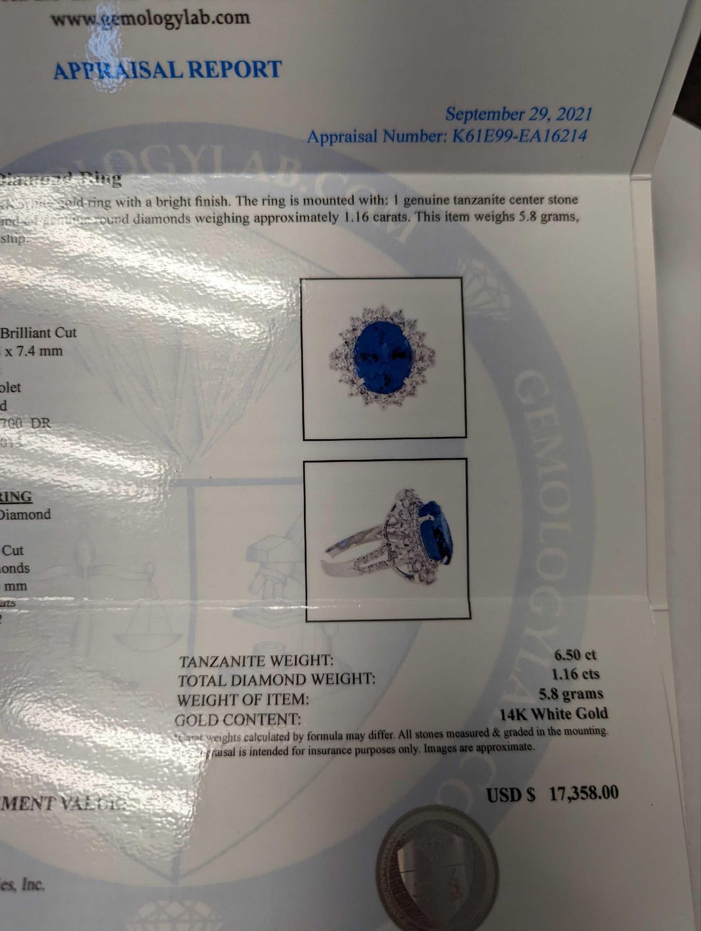 Tanzanite and Diamond Ring - Image 4 of 8